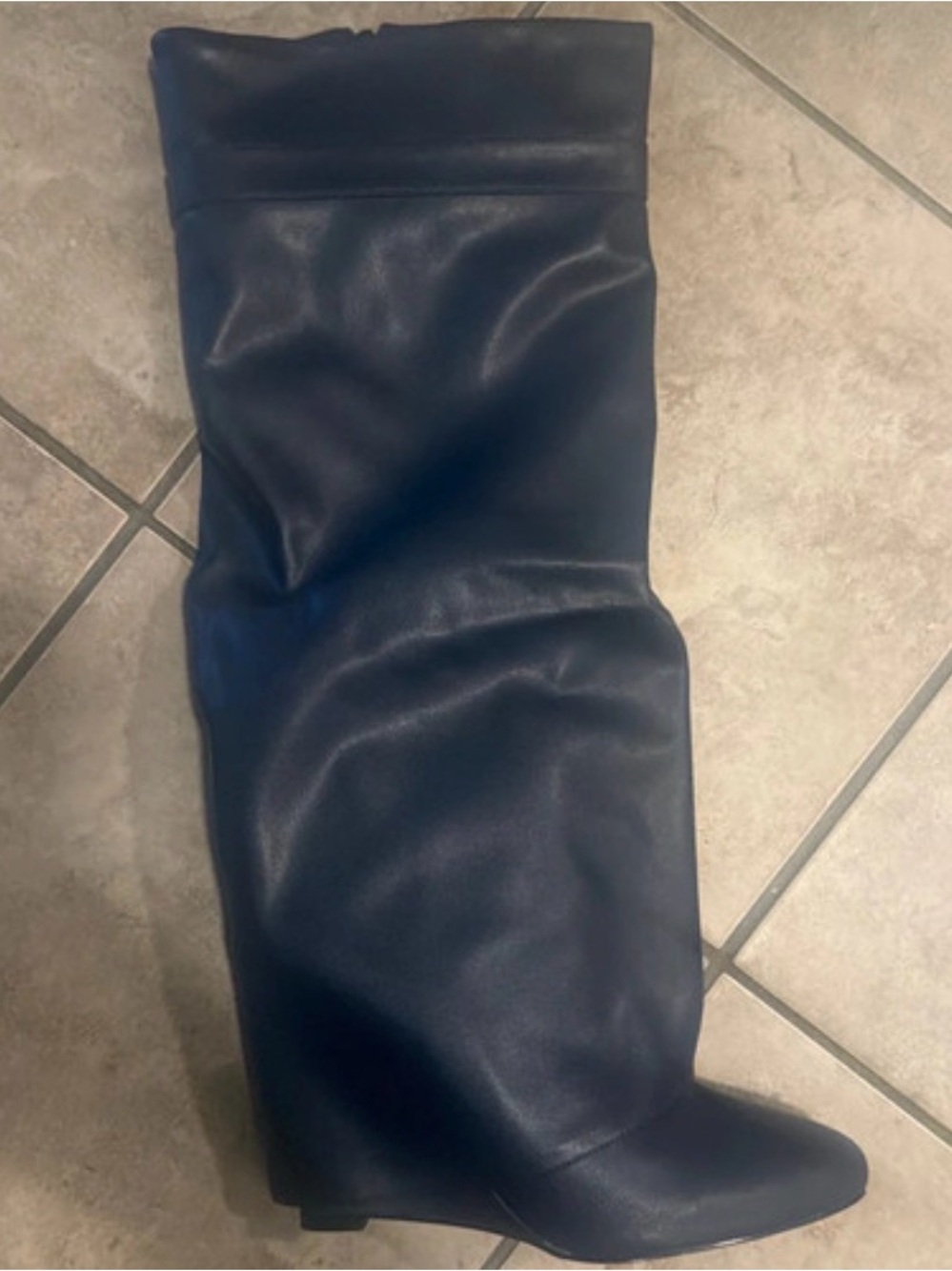 Classic Over-the-Knee Faux Leather Boots — Navy
